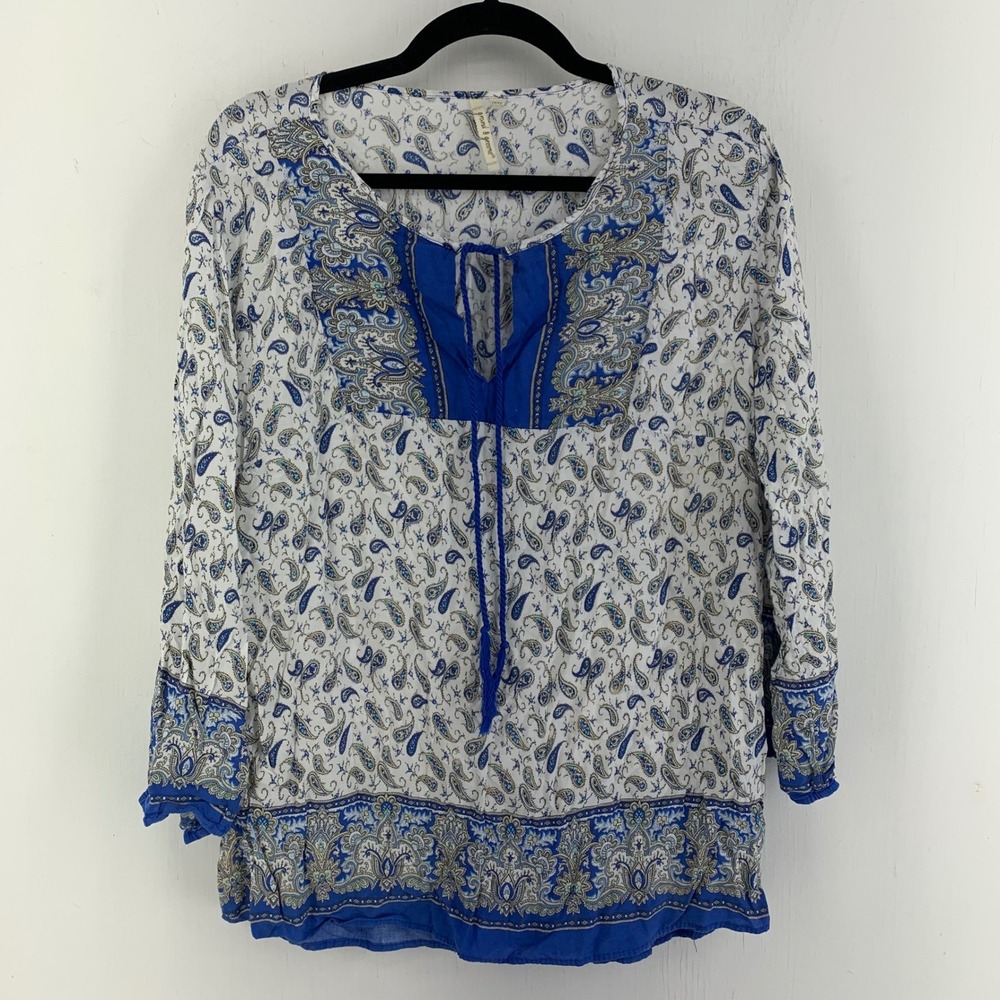 Grand & Greene XL Artistic Paisley Tunic Top Boho Coastal Tassel Hippie Peasant